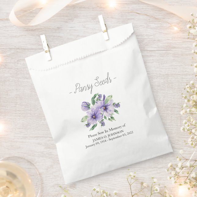 Memorial Pansy Seed Funeral  Favour Bag (Clipped)