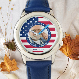 Memorial Patriotic American Flag Custom Photo Watch