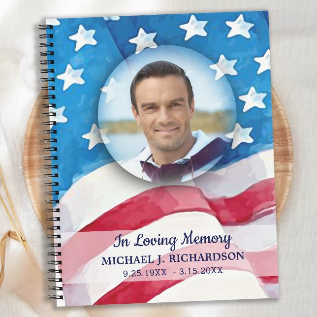 Memorial Patriotic Flag Veteran Funeral Guestbook Notebook (Creator Uploaded)