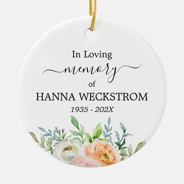 Memorial Personalised Photo Floral Ceramic Ornament (Front)