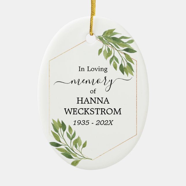 Memorial Personalised Photo greenery Ceramic Ornament (Front)