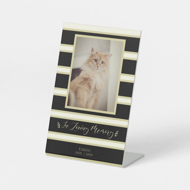Memorial Pet Cat Dog Golden & Black Stripes Photo Pedestal Sign (Front)