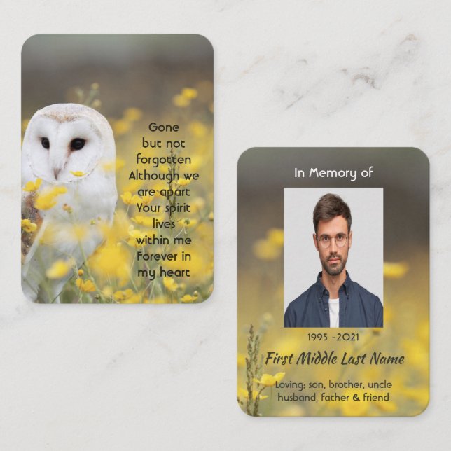  Memorial Photo Barn Owl Bird  Business Card (Front/Back)
