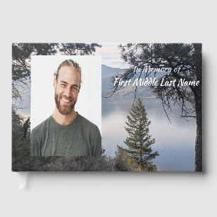 Memorial Photo Beautiful Lake Mountains Trees Guest Book