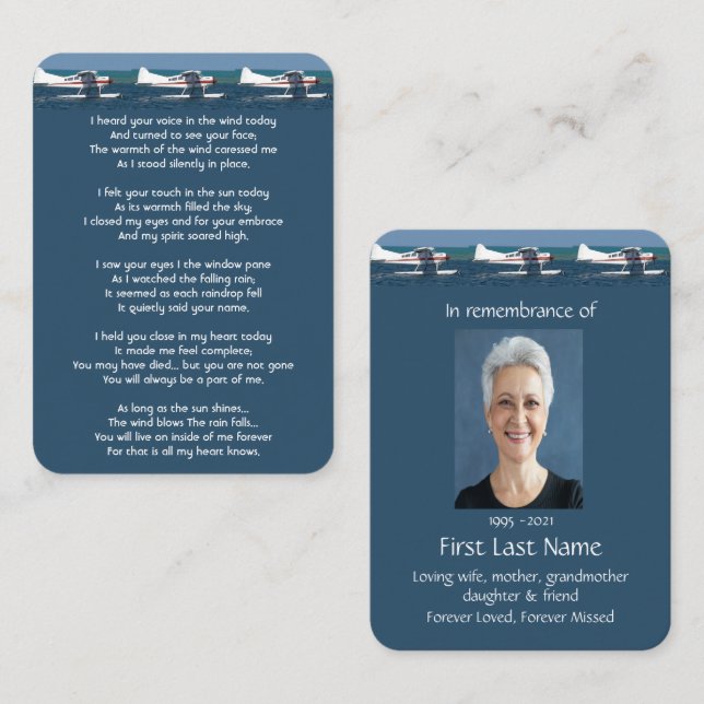 Memorial Photo Bush Aeroplane Keepsake Pilot Business Card (Front/Back)