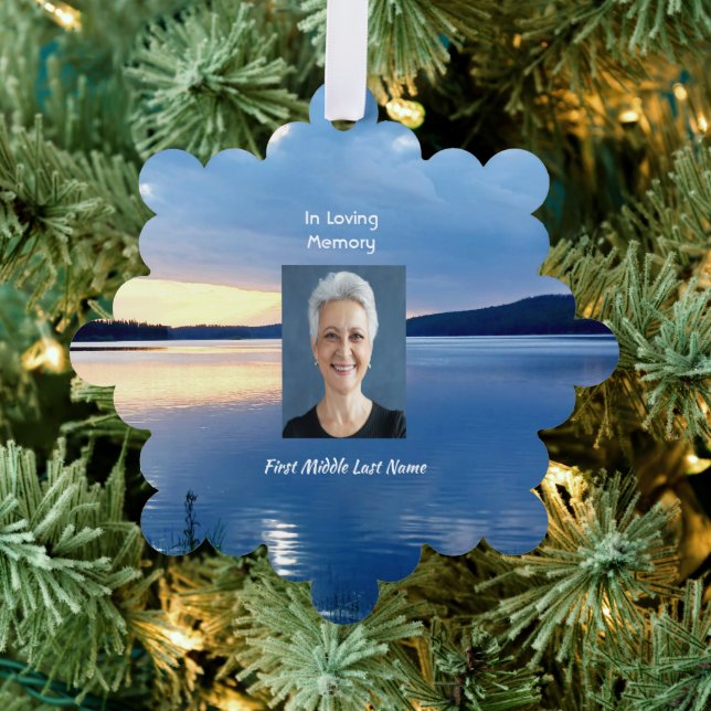 Memorial Photo Christian Lake Sunrise Nature Tree Decoration Card (Insitu (Tree))