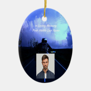 Memorial Photo Christian Motorcycle Biker Ceramic Ornament