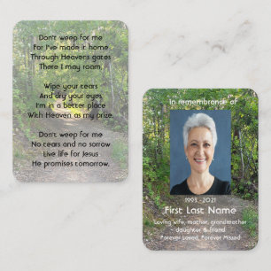 Memorial Photo Christian Path Trail Forest Trees  Business Card