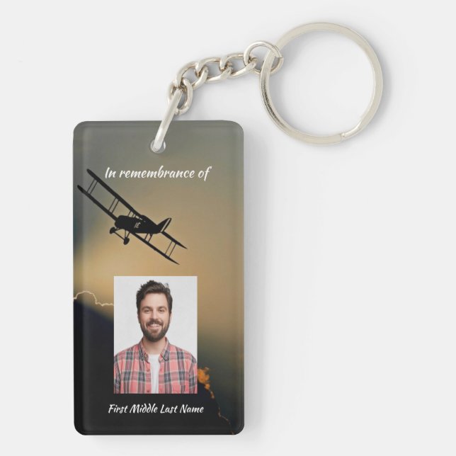 Memorial Photo Christian Pilot Aeroplane Flying  Key Ring (Back)