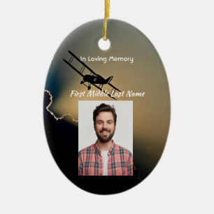 Memorial Photo Christian Pilot Airplane Flying Ceramic Ornament