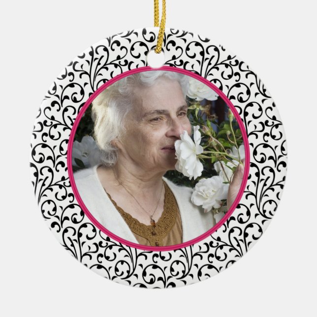 Memorial Photo Christmas Ornament Chic Floral Pink (Front)