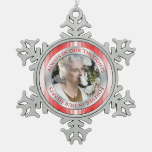 Memorial Photo Christmas Red Silver White Snowflake Pewter Christmas Ornament
