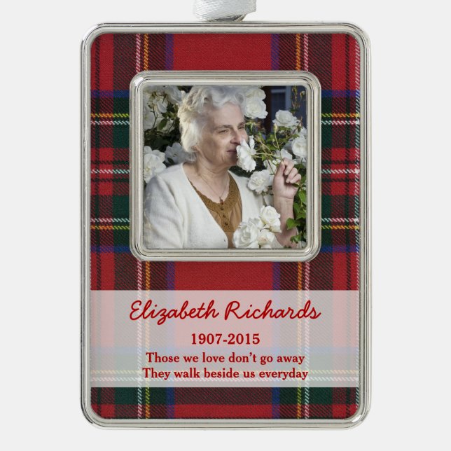 Memorial Photo Christmas Royal Stuart Tartan Silver Plated Framed Ornament (Front)