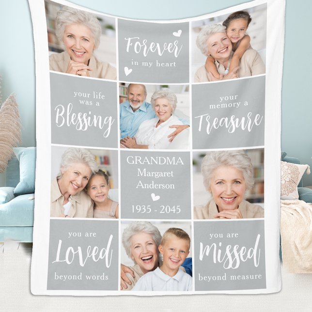 Memorial Photo Collage 6 Personalised Remembrance  Fleece Blanket (Creator Uploaded)