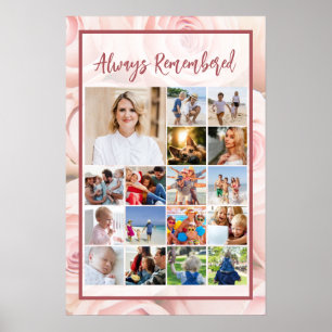 Memorial Photo Collage Soft Pink Roses Poster 
