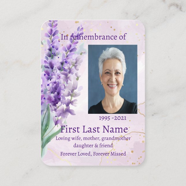 Memorial Photo Custom Lavender garden flower  Business Card (Back)