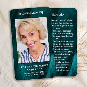 Memorial Photo Emerald Green Funeral Prayer Card