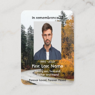 Memorial Photo Fall Road Autumn Leaves Keepsake Business Card