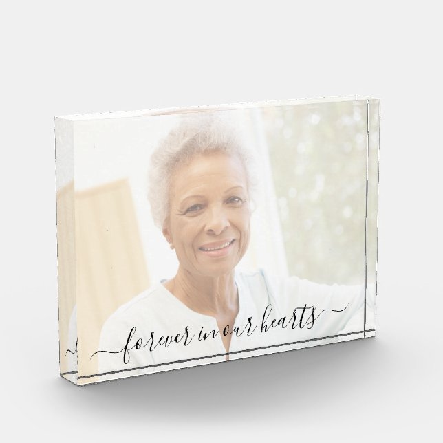 Memorial Photo Forever In Our Hearts Elegant Block (Left)