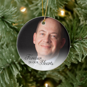Memorial Photo Forever In Our Hearts Father Ceramic Ornament