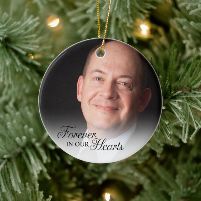 Memorial Photo Forever In Our Hearts Father Ceramic Ornament (Tree)