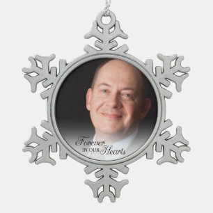 Memorial Photo Forever In Our Hearts Father Snowflake Pewter Christmas Ornament
