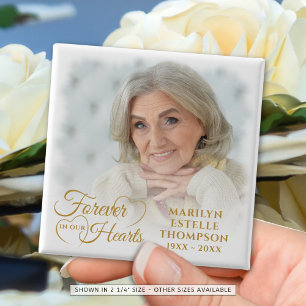 Memorial Photo Forever In Our Hearts Gold 15 Cm Square Badge