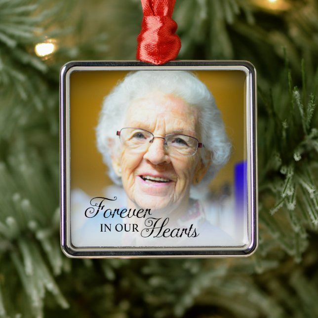 Memorial Photo Forever In Our Hearts Grandmother Metal Ornament (Tree)