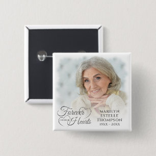 Memorial Photo Forever In Our Hearts Grey 15 Cm Square Badge