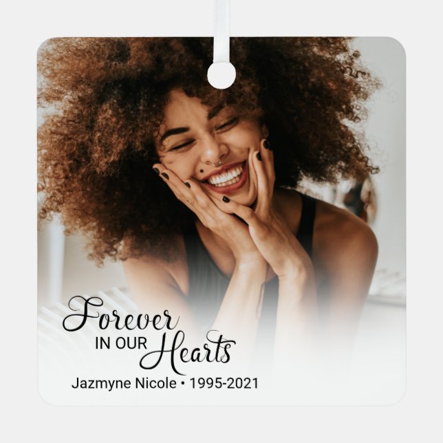 Memorial Photo Forever In Our Hearts Metal Tree Decoration (Front)