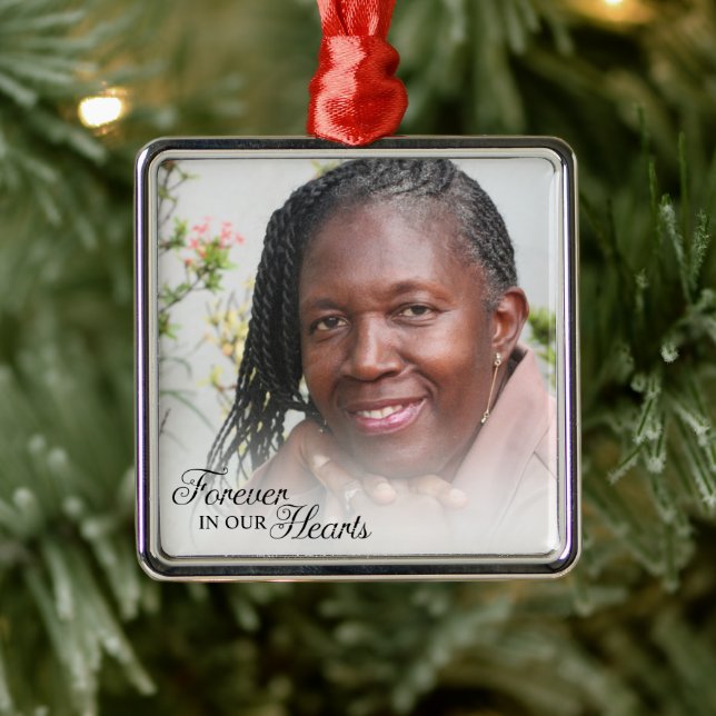 Memorial Photo Forever In Our Hearts Mother Metal Ornament (Tree)