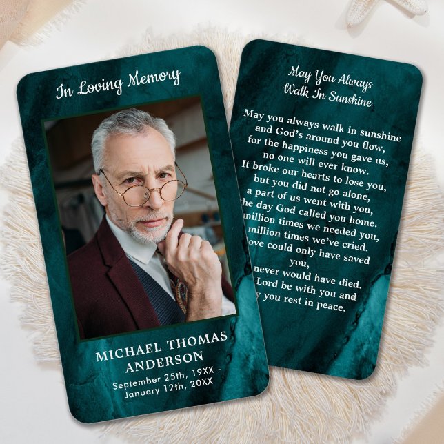 Memorial Photo Funeral Emerald Green Prayer Card (Creator Uploaded)