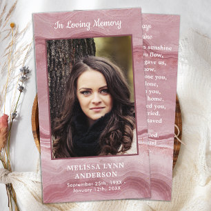 Memorial Photo Funeral Prayer Card Rose Quartz
