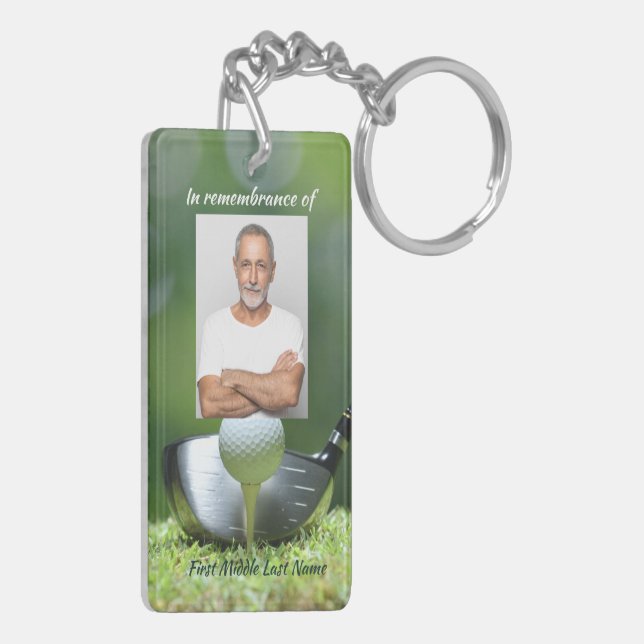 Memorial Photo Golfer Golf Course Golfing Key Ring (Back Left)