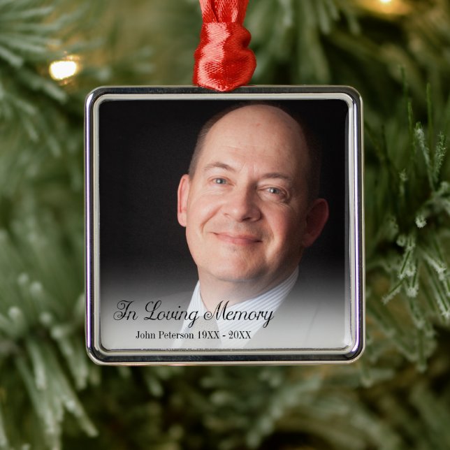 Memorial Photo In Loving Memory Father Metal Ornament (Tree)