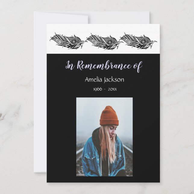 Memorial Photo Invite Graphic Art Feather Tribal (Front)