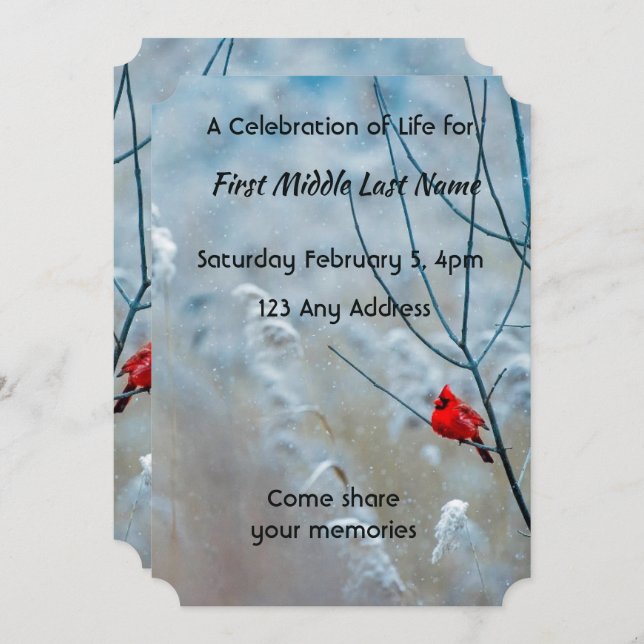 Memorial Photo Keepsake Cardinal Red Bird  Invitation (Front/Back)