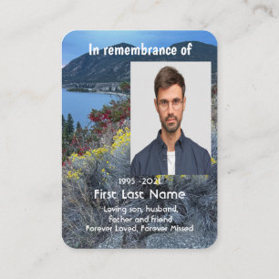 Memorial Photo Keepsake Mountain Lake Flowers Business Card