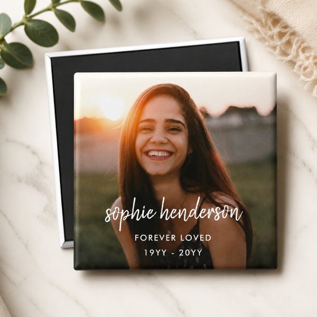 Memorial Photo Magnet | Remembrance Keepsake Gift (Personalized memorial photo magnet with name and dates for funeral keepsakes and favors.)