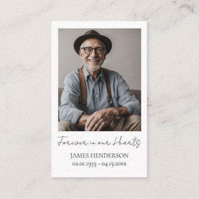 Memorial Photo Minimal Keepsake  Business Card (Front)