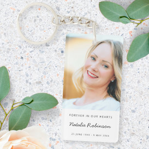 Memorial Photo Modern Script Funeral Keepsake Key Ring