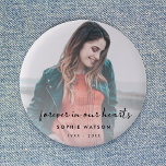 Memorial Photo Modern Stylish Funeral Favor 6 Cm Round Badge<br><div class="desc">Modern, minimalist photo funeral memorial button to celebrate the life of your loved one in a minimalist clean simple design style featuring a handwritten script font. The design can easily be personalized with your own photo and text to create a special tribute for your loved one's funeral, memorial or celebration...</div>