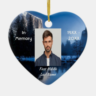 Memorial Photo Mountain Lake Winter Snow Ceramic Ornament