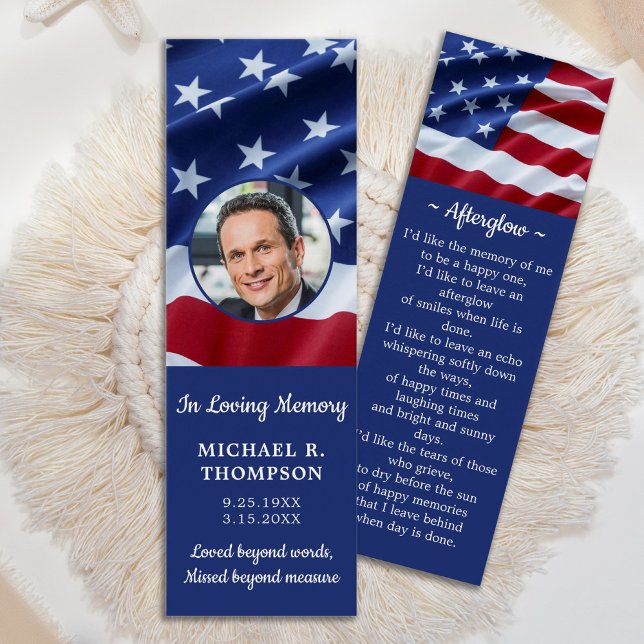 Memorial Photo Patriotic Funeral Prayer Bookmark (Creator Uploaded)