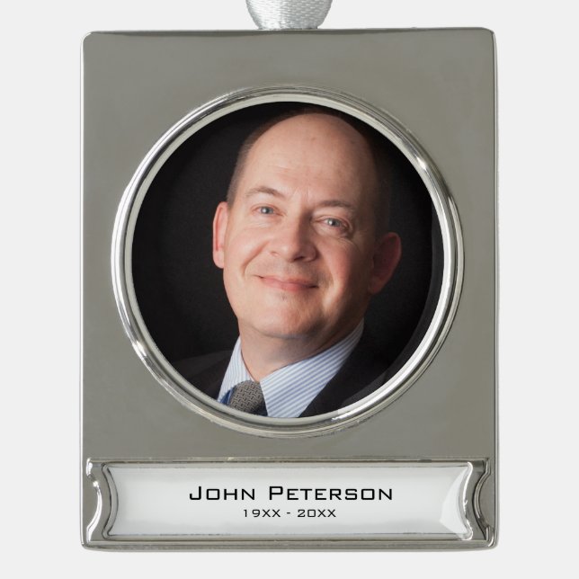 Memorial Photo Personalised Silver Plated Banner Ornament (Front)