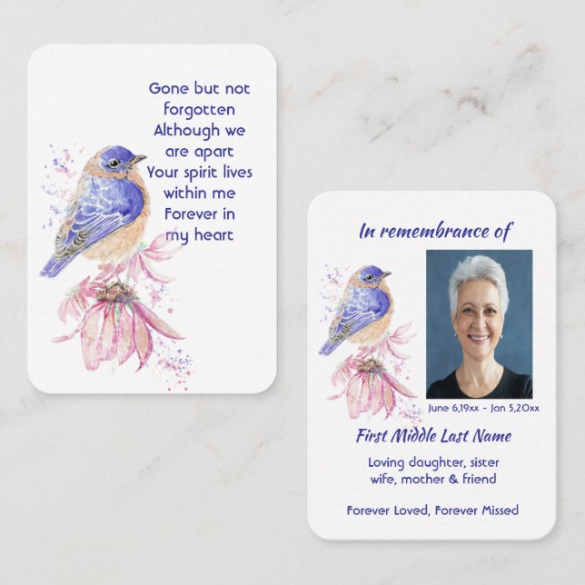 Memorial Photo Poem Bluebird Garden Bird  Business Card (Front/Back)
