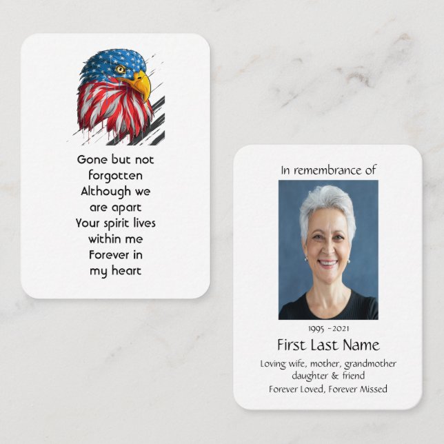 Memorial Photo Prayer Bald Eagle Military Business Card (Front/Back)