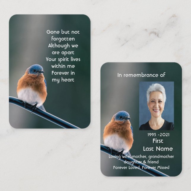 Memorial Photo Prayer Bluebird Garden Bird  Business Card (Front/Back)