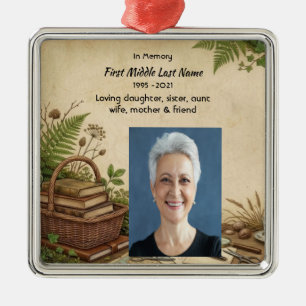 Memorial Photo Prayer Book Lover Librarian Reader Metal Ornament