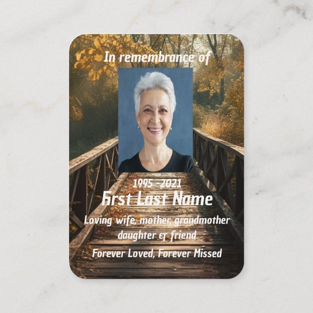 Memorial Photo Prayer Bridge Nature Landscape Business Card (Back)